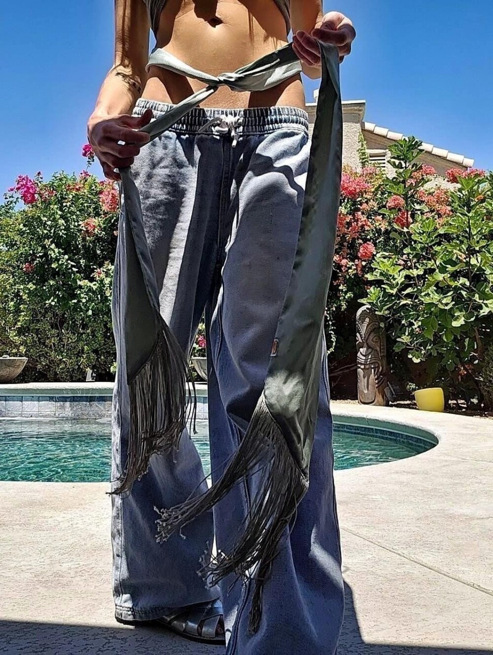Long Fringe Skinny Scarf Twilly Belt - Picture 5 of 11